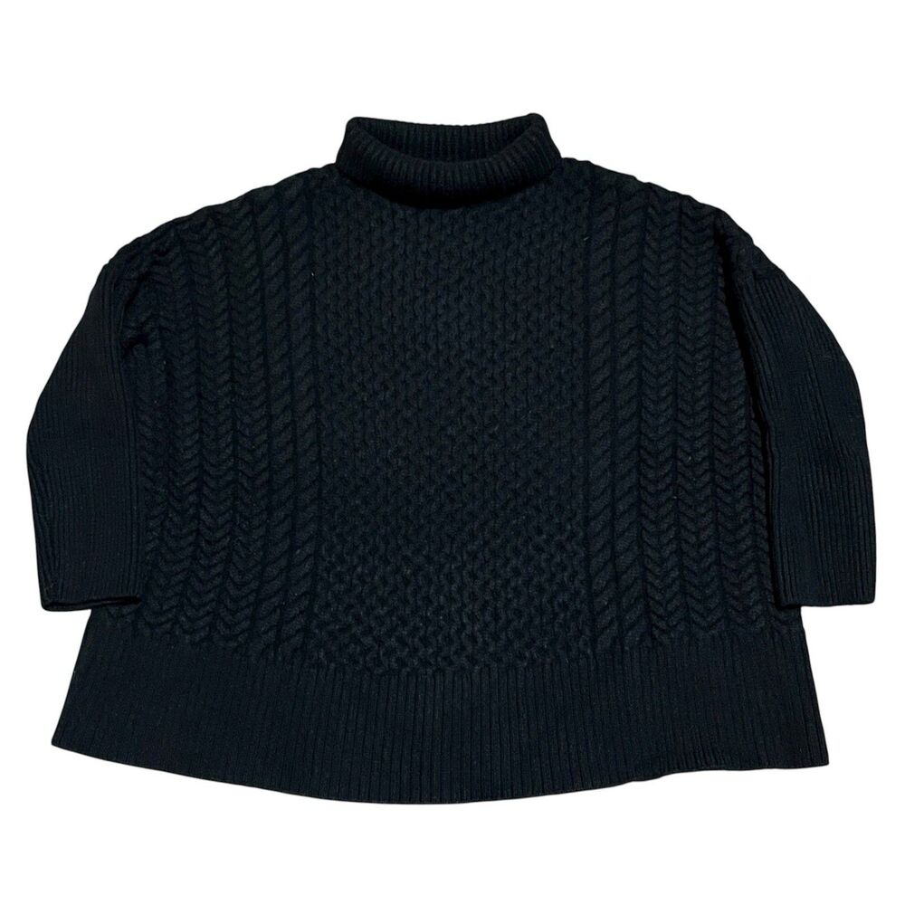 AYR Le Square Black Cable knit Wool Turtleneck Sweater